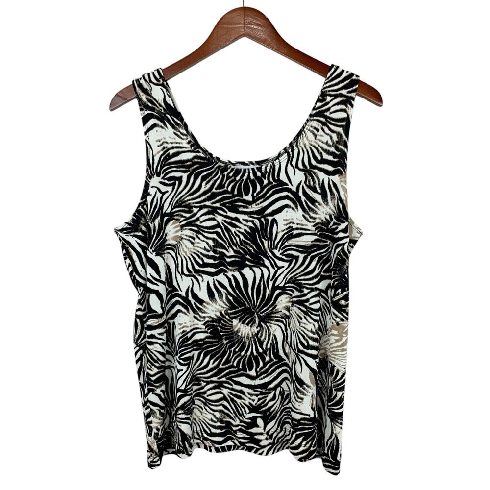 Chicos Travelers Tank Top Stretchy Knit Black Zebra Floral Women's 3 XL 16